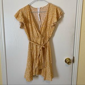 Yellow and white floral surplice dress